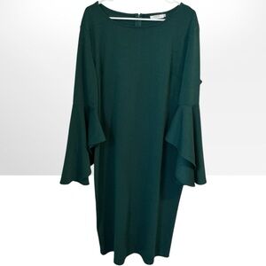 ‼️HAUTE EDITION EMERALD GREEN BELL SLEEVED BACK ZIP DRESS